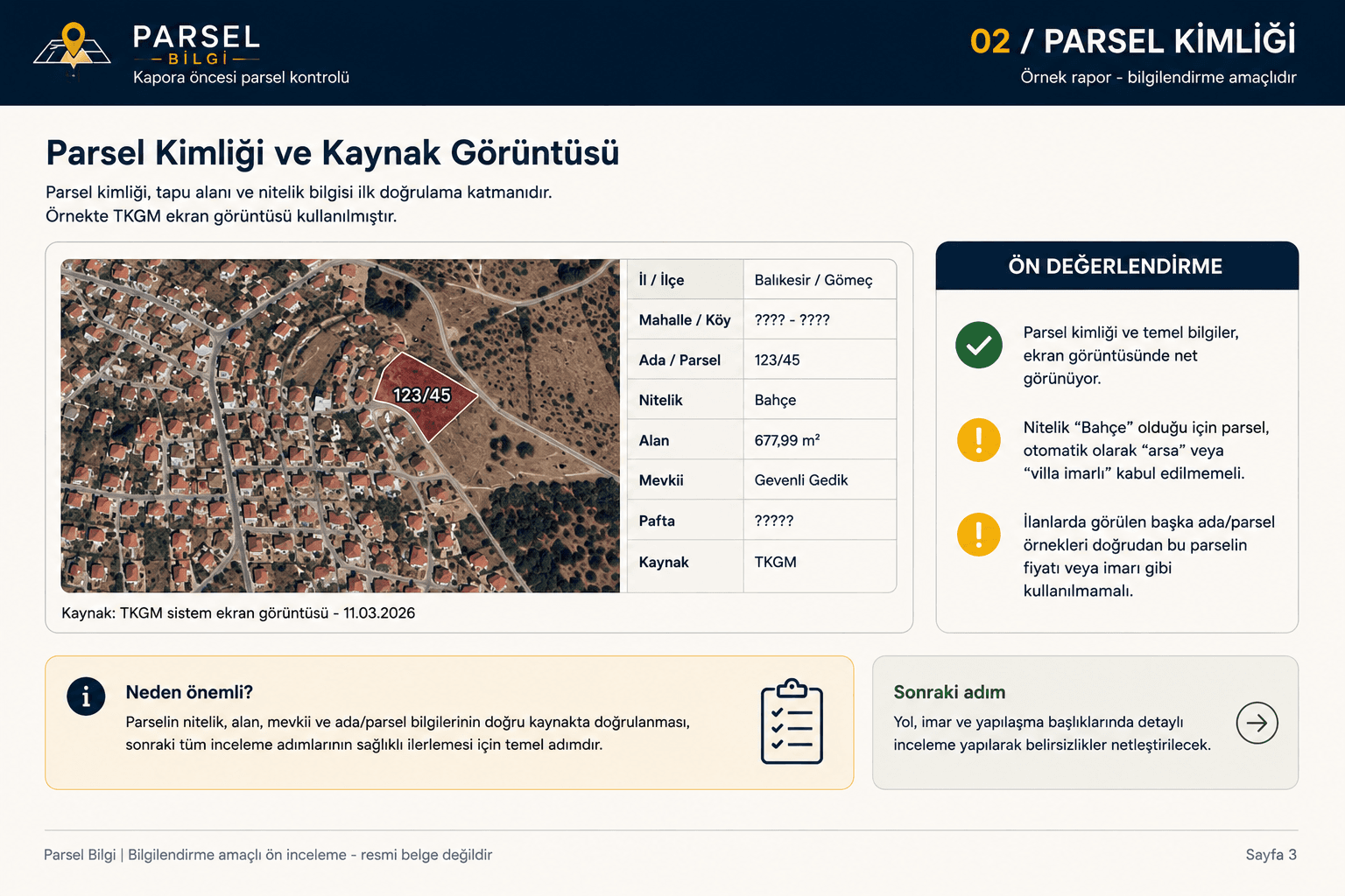 Tablet · parsel haritası ve kontrol listesi
