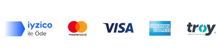 iyzico ile Öde · Mastercard, Visa, American Express, Troy